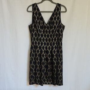 Vince Camuto Black and Metallic Gold Lined Cocktail Dress.  Size 6